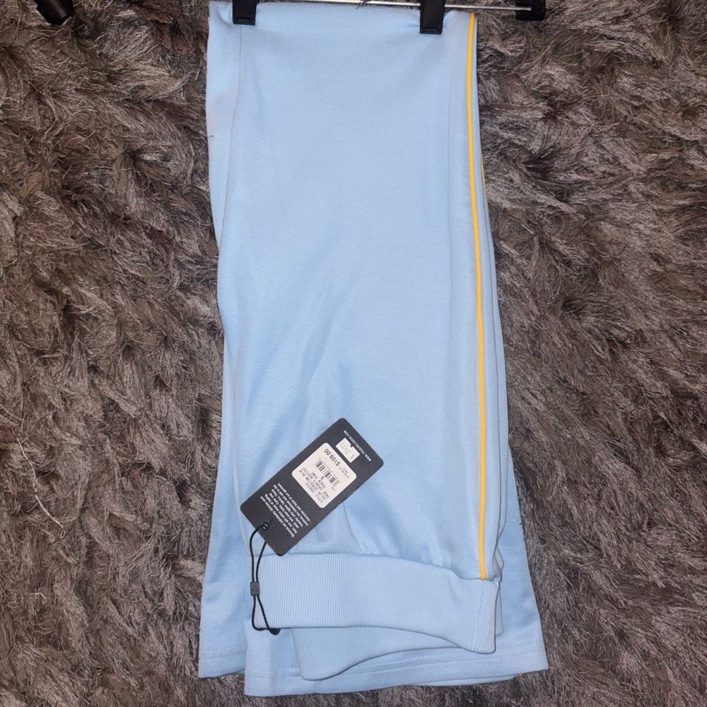 Light Blue Track Pants with Yellow Stripe